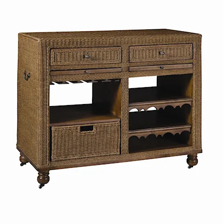 Natural Seagrass Serving Table with Wine Storage